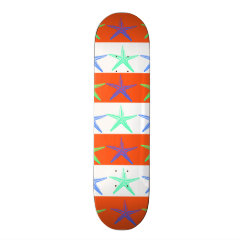 Summer Beach Theme Starfish on Orange Stripes Skate Board