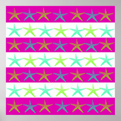 Summer Beach Theme Starfish on Purple Stripes Print