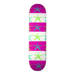 Summer Beach Theme Starfish on Purple Stripes Skate Boards