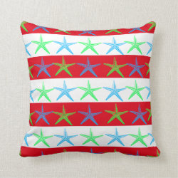 Summer Beach Theme Starfish on Red Striped Pattern Throw Pillow