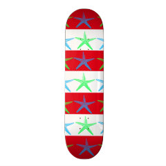 Summer Beach Theme Starfish on Red Striped Pattern Skateboard Decks