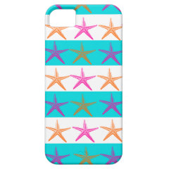 Summer Beach Theme Starfish on Teal Stripes iPhone 5 Cover