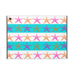 Summer Beach Theme Starfish on Teal Stripes iPad Mini Covers