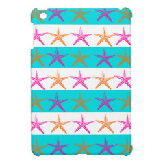 Summer Beach Theme Starfish on Teal Stripes Cover For The iPad Mini