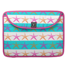 Summer Beach Theme Starfish on Teal Stripes MacBook Pro Sleeve