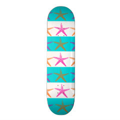 Summer Beach Theme Starfish on Teal Stripes Skate Board Decks