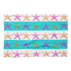 Summer Beach Theme Starfish on Teal Stripes Towel