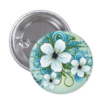 Summer Blue Floral & Butterflies Pinback Button