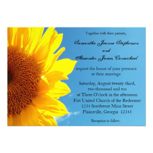 Summer Blue Sky with Yellow Sunflower Personalized Invitations