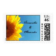 Summer Blue Sky with Yellow Sunflower Postage Stamps