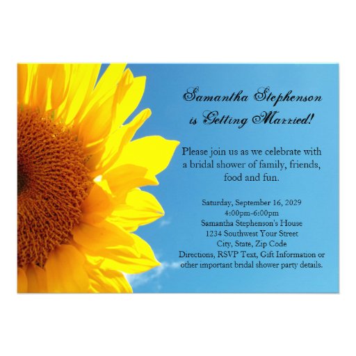 Summer Blue Sky, Yellow Sunflower Bridal Shower Announcement