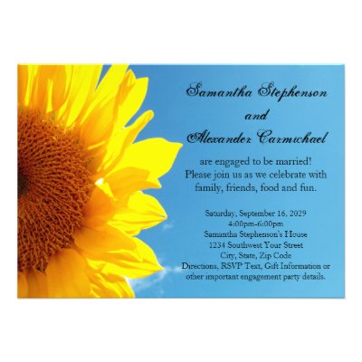 Summer Blue Sky, Yellow Sunflower Engagement Party Custom Invitations