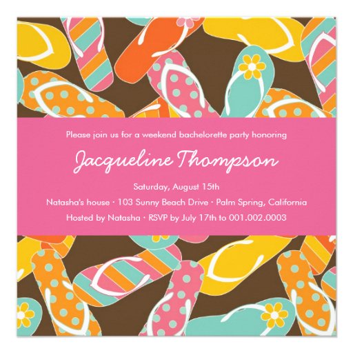 Summer Colorful Flip Flops Chic Bachelorette Party Invite (front side)