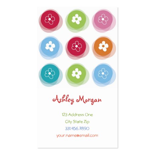 Summer Cute Daisy Flower Fuzzy Dots Colorful Fun Business Card Template