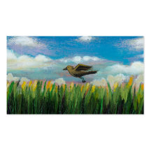 Summer day flying bird fun hopeful painting art business card
