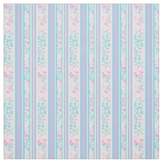 Summer Days Floral Stripes Pink Sky Blue White Fabric