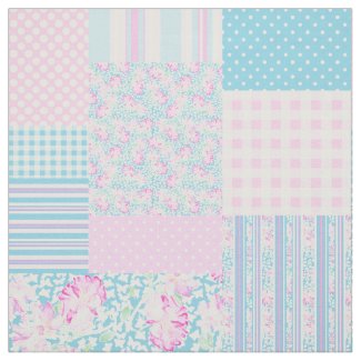 Summer Days Pink Roses Faux Patchwork Pattern Fabric