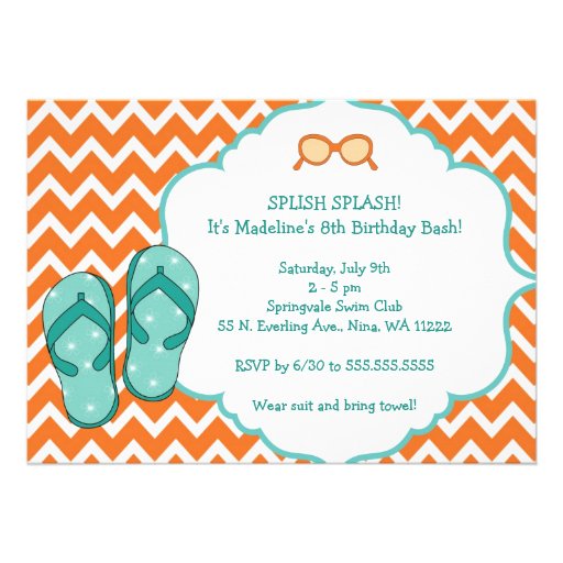 Summer Flip Flop Birthday Party Invite (front side)