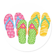 Summer Flip Flops Round Stickers