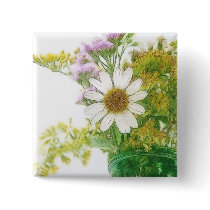 Summer Flowers Bouquet Button