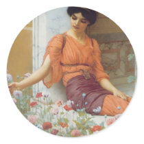 Summer Flowers by John William Godward Round Sticker