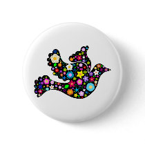 Summer Flowers Dove Pinback Button