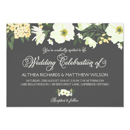 Summer Flowers Wedding Invitation | Yellow & Gray