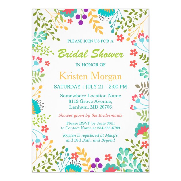 Summer Fresh Floral Teal Blue Bridal Shower Card (front side)