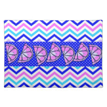 Summer Fun Citrus Fruit Slices Chevron Polka Dots Placemats