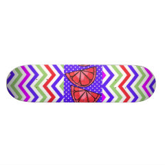 Summer Fun Grapefruit Slice Chevron Polka Dot Gift Custom Skate Board