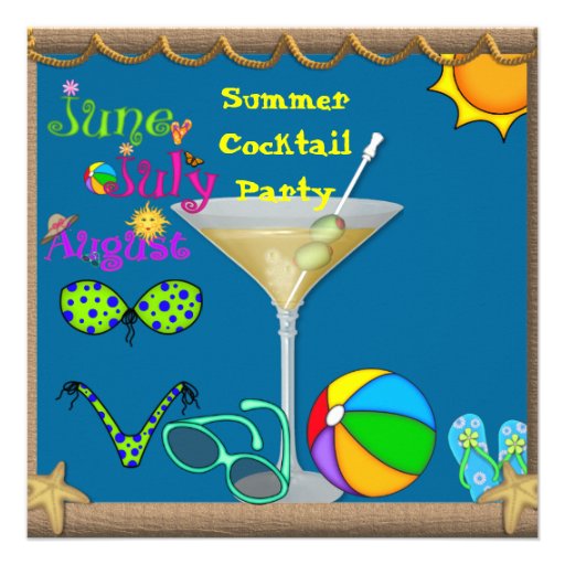 Summer Fun Martini Pool Party Invitations (front side)