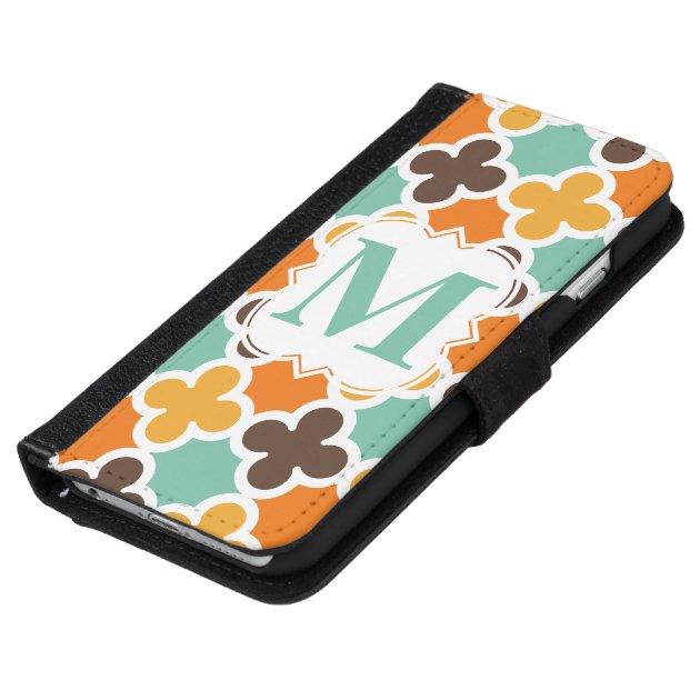 Summer Fun Monogram Retro Quatrefoil Pattern iPhone 6 Wallet Case-5