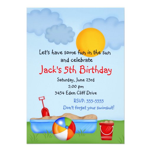 Summer Fun Sand Box Birthday Invitations