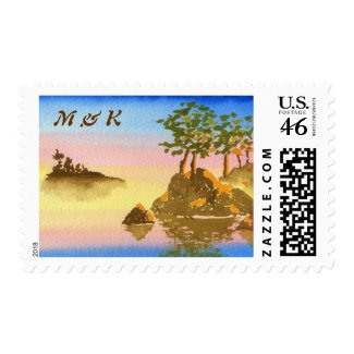 Summer Into Fall Watercolor Landscape Painting Postage