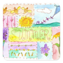 Summer Kite Flowers Bees Watercolor Sticker