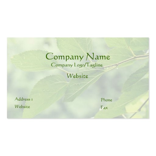 'Summer Leaves with Raindrops' Business Card (front side)