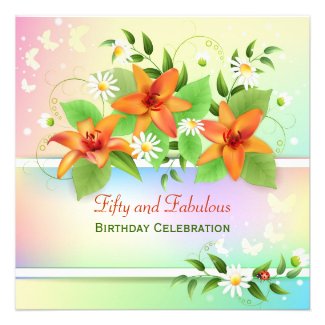 Summer Lily Floral 50th Birthday Invitation