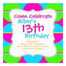 Summer Lime Green Hot Pink Teal Circles Stripes Custom Invitations