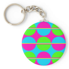 Summer Lime Green Hot Pink Teal Circles Stripes Key Chains