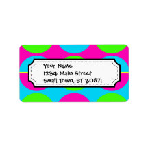 Summer Lime Green Hot Pink Teal Circles Stripes Address Label