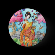 Summer Maiko 2" Button, Geisha Maiko Art