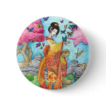 Summer Maiko 2" Button, Geisha Maiko Art by artbyamandarobbins Summer Maiko 2" Button, Geisha Maiko Art