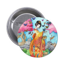 Summer Maiko 2" Button, Geisha Maiko Art