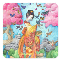 Summer Maiko Geisha Butterfly Square Sticker