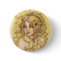 gothic, fairy, elf, portrait, face, woman, goth, moon, fae, faeries, elven, princess, beauty, season, leave, leaf, maple, punk, emo, vamp, vampire, fantasy, zerick, delphine, levesque, demers, nymph, girl, flower, goddess, yellow, sun, sunflower, summer, vampires, Button with custom graphic design
