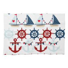 Summer Nautical Theme Anchors Sail Boats Helms Hand Towels