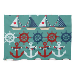 Summer Nautical Theme Anchors Sail Boats Helms Kitchen Towel