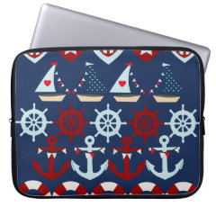 Summer Nautical Theme Anchors Sail Boats Helms Laptop Computer Sleeves