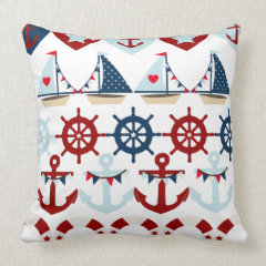Summer Nautical Theme Anchors Sail Boats Helms Pillow