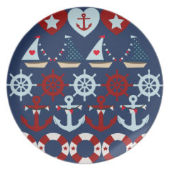 Summer Nautical Theme Anchors Sail Boats Helms Party Plates